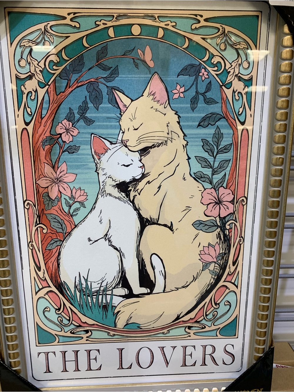 Sapna Shah The‎ Lovers Cat Tarot Card Framed Wall Art Gold Frame Art Nouvea